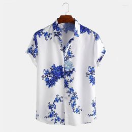 Men's Casual Shirts 2023 Hawaiian Shirt Men Flower Print Turn-down Collar Short Sleeve Button Down For Vintage M-3XL Summer