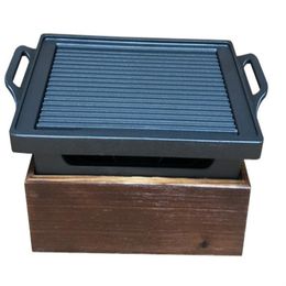 Japanese barbecue oven non-stick pan String barbecue grill Rectangular bbq stove Portable home picnic restaurant Wooden box grill 268e