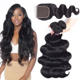 10a Grade Brazilian Virgin Human Hair Bundles With Closures Unprocessed Body Wave Hair Extensions 3 Bundles With Closure Human Hai262N