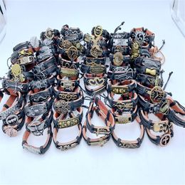 200pcs Lot Mix Style Metal Leather Cuff Charm Bracelets For Men's Women's Jewellery Party Gifts Bangle DHL 258R