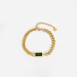 Link Bracelets 18K Gold Plated Stainless Steel Bracelet Spliced Cuban Chain Green Cubic Zircon For Women Fashion Jewelry Gift