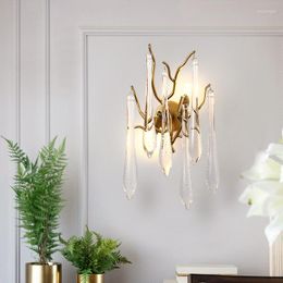 Wall Lamp French Bedroom LED Light Luxury Crystal Full Copper Creative Living Room TV Background Aisle Bedside Staircase