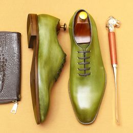 British Trend Mens Dress Shoes Luxury Genuine Cow Leather 2023 Autumn Designer New Style Green Oxfords Wedding Social Shoes Man