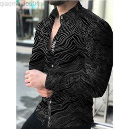 Men's Casual Shirts New Autum Water Ripple Gothic Mens Shirt Hawaiian Casual Printing Slim Long Sleeve Turn-Down Plus Size Button Shirt For Men L230721