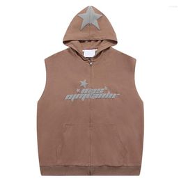 Men's Hoodies Sleeveless Hoodie Men Streetwear Letter Print Zipper Spring Summer Harajuku Vest Coat Hip Hop Hooded