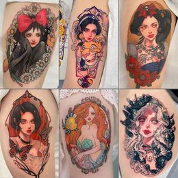 6pc/Set Cartoon Beautiful Girl Sexy Temporary Tattoo Sticker Female Thigh Arm Waterproof Fake Tattoo Cute Faux Tatouage Adesivos