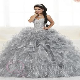 2023 Gorgeous Heavy Beaded Organza Quinceanera Dresses for Sweet 16 Ball Gowns Sweetheart Ruffles Evening Party Dress224N
