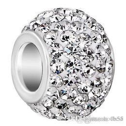 50 pcs lot 10mm 12mm White mixed Colour Rhinestone Silver Plated resin Core Big Hole Crystal European Beads Loose Beads Bracelets234m