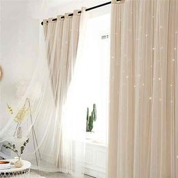 Curtain window screen Modern Hollow Star Faux Linen Blackout Curtains for Bedroom Curtains Living Room luxury european 210913209G