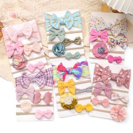 5Pcs/set Lovely Bows Headband for Baby Girl Hair Accessories Elastic Turban Hair Bands Nylon Newborn Female Infant Headwrap