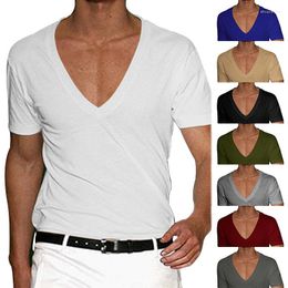 Men's Polos 2023 T-shirt Cross-border Clothing V-neck Solid Colour Large Size Casual Short Sleeve