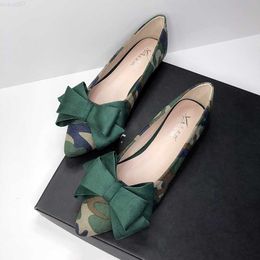 Dress Shoes Lady Camouflage Bow Flats For Wide Feet 33-48 Green Brown Black Shoes Comfortable Slip-Ons Ourdoor Driver Novelty Mixed Colors L230721