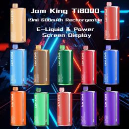 E Cigarette Jam King Ti8000 Disposable Vape Pen 19ml Starter Kit 600mAh Rechargeable 2% 5% E-Liquid & Power Screen Display vs eIfbar Vapes Puff 9000 Ti7000 Randm Tornado