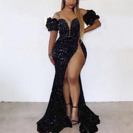 2021 Black Purple Prom Dresses Sexy Evening Gown Women Short Party Wear Long Train High Split Abiye Dubai Gowns Red Off Shoulder K250G