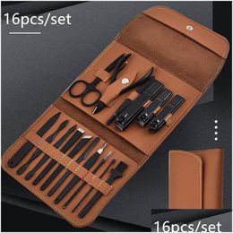 Nail Manicure Set 16Pcs/Set Pedicure Scissor Tweezer Knife Ear Pick Utility Clipper Kit Stainless Steel Care Tool Drop Delivery Heal Dhz8A