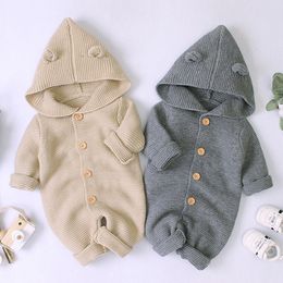 Rompers Children Baby Boy Girl Kids Knitting Long Sleeve Rompers Autumn Winter Baby Boys Girls Pure Colour Hooded Rompers Clothes 230720