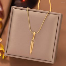 Pendant Necklaces Luxury Gold Colour Feather Leaf Necklace For Women Girls Stainless Steel Trend Clavicle Chains Party Jewellery Gift