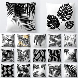 Cushion Decorative Pillow Nordic Decoration Home Tropical Cushion Cover Black White Plant Leaves Decor Throw Sofa295I