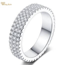 Wong Rain 100% 925 Sterling Silver Three Rows High Carbon Diamond Gemstone Wedding Band Fine Jewelry Ring For Women Wholesale