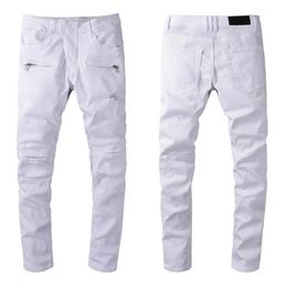 Designer Luxury Mens Jeans Brand Washed Design White Slim-leg Denim Pants Lightweight Stretch Skinny Motorcycle Biker Jean Trouser197e
