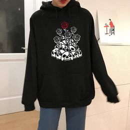 Women's Hoodies Street Hip-hop Printed Skull Harajuku Style Dark Black Retro Sweaters For Men And Women Y2K Hoodie Autumn Winter