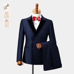 Men's Suits Original Design Navy Blue Two-Piece For Men Formal Occasions Weddings Elegant Blazers Evening Dress(Customized Size)