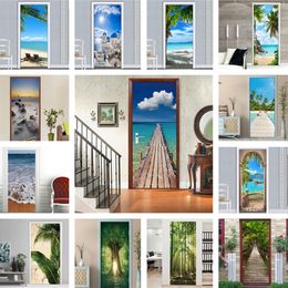 Wall Stickers Natural Scenery Sea Beach Door Decoration Bedroom Entrance Boys Girls Room 3d Wallpaper Selfadhesive Home Decals 230720