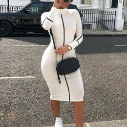 Basic Casual Dresses Fashion Women Sexy Bodycon Dress Autumn High Collar Long Sleeve Slim Fitness Elegant Ladies Pencil 230720