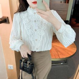 Women's Blouses 2023 Autumn And Winter Plus Velvet Turtleneck Lace Shirt Chiffon Long-sleeved Top Temperament Bottoming Blouse