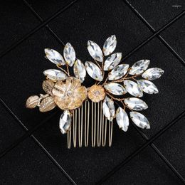 Hair Clips Gold Color Small Wedding Combs Rhinestone Bridal Jewelry Accessories Handmade Flower Crystal Women Head Ornament