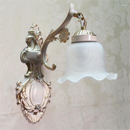 Wall Lamp Frosted Glass Shade Lights Vintage E27 Plated Iron Retro Eurpean Bathroom Stair Antique Luminaria WLL-332