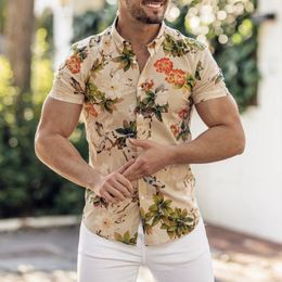 Men's Casual Shirts 2023 Floral Print Shirt Turn-down Collar Short Sleeve Hawaiian For Men Streetwear Summer S-4XL