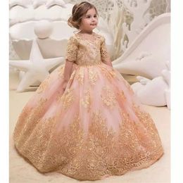 2021 Gold Glitz Ball Gown Princess Little Girls Pageant Dresses Fuchsia Little Baby Camo Flower Girl Dresses for Wedding with Big 1902