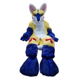 Husky Fox Fursuit Mascot Costume Long Fur Fur Wolf Outfit Yellow Blue Fake