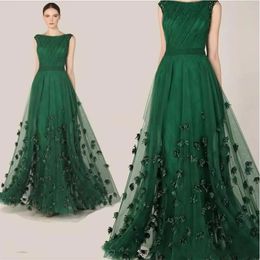 Zuhair Murad 2020 Evening Dresses Emerald Green Cap Sleeve Prom Gowns Women Custom Made Lace Appliques Special Occasion Dress189A