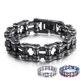 19mm Heavy Punk Rock Men's Rainbow Blue Bike Biker Motorcycle Chain Bracelet Jewellery Black titanium steel Bicycle Bracelet Ba298m