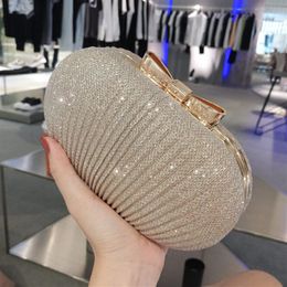 Sparky Pleated Women Bridal Hand Bags For wedding Gold Evening Clutches Chain Bag Applique In Stock Bridal Bags Party Blingbling2733