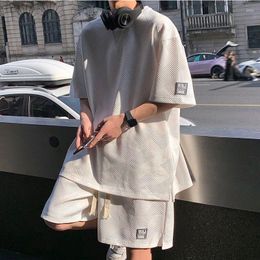Men's Tracksuits Summer Unisex Asual Suit Hong Kong Style Short SleeveT-shirt Korean Streetwear Casual Preppy Shorts Two Piece Set 2023
