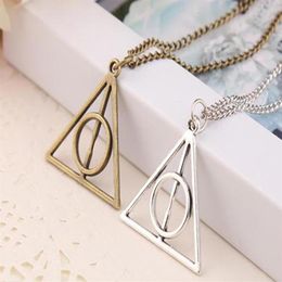 50Pcs Harry Book The Deathly Hallows Necklace Triangle Antique Silver Bronze Gold Deathly Hallows Pendants Fashion Jewellery Se302V