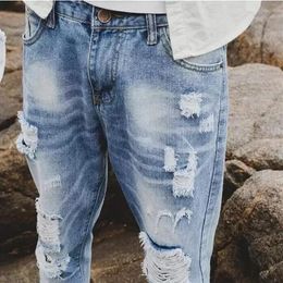 Fashion Men Slim Fit Ripped Jeans Streetwear Mens Distressed Denim Joggers Knee Holes Washed Destroyed Jeans Plus Size MNZK01 RF247H
