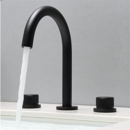 Basin Faucets Total Brass Black Bathroom Faucet Brushed Gold Sink Faucets 3 Hole Hot And Cold Waterfall Faucet Water Tap