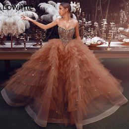 Champagne Strapless Ball Gown Quinceanera Dresses Vintage Sequined Beaded Evening Prom Gown Formal Party Pageant Dress318J