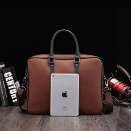 Men's Shoulder Bag Messenger Bags Office Laptop Briefcase for Men Business Travel Handbag Quality Leather Dark Brown Male Bag274w