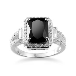 Cluster Rings Fashion Female Crystal Zircon Stone Ring 925 Sterling Silver Square Black Love Promise Wedding For Women Jewelry Gif339S