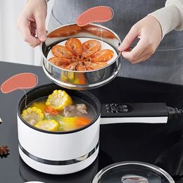 1.5L Pot Mouth Diameter 7.09inch Non-stick Paint + 304 Stainless Steel Steamer, Electric Cooking Pan, Mini Low Power Electric Frying Pan For Student Dormitory,