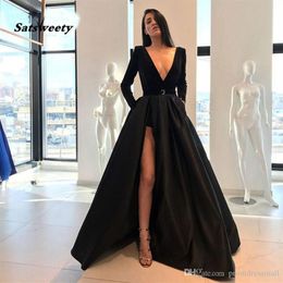 Dresses Vestido 2021 New Arrival Long Prom Party Evening Dresses Gown Satin Robe De Soiree Elegant Frock Sexy Side Slit Velour311m