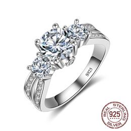 925 Sterling silver Ring Handmade Three-stone Zircon stone Women Engagement Wedding Fashion Jewelry J-036265f