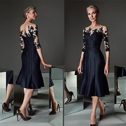 Gorgeous Black Mermaid Mother Of The Bride Dresses Jewel Sleeveless Applique Lace Wedding Gown Knee-length Mother Gown Long Formal291p