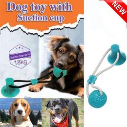 Multifunction Pet Molar Bite Toy Dog Ropes Toy Self-Playing Rubber Ball Toy with Suction Cup Molar Chew Toy Cleaning Teeth259W