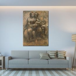 Figure Canvas Art the Virgin and Child with St. Anne Handmade Leonardo Da Vinci's Artwork for Classic Home Decor